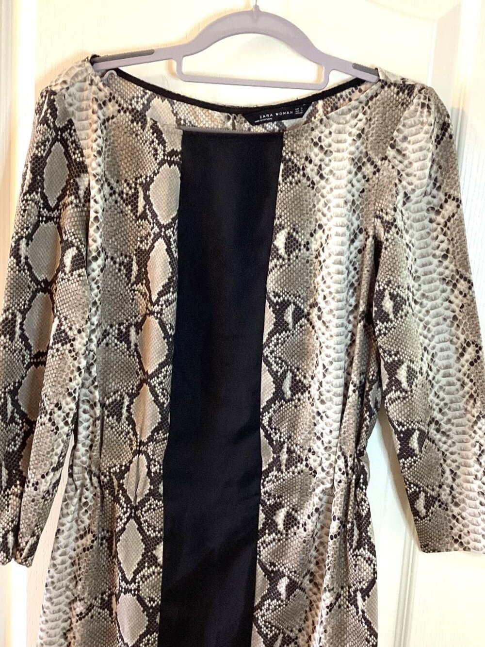 Zara Woman Snakeskin Print Pull-on Dress 3/4 Sleeves Size 5 Elasticized Waist - Picture 3 of 7